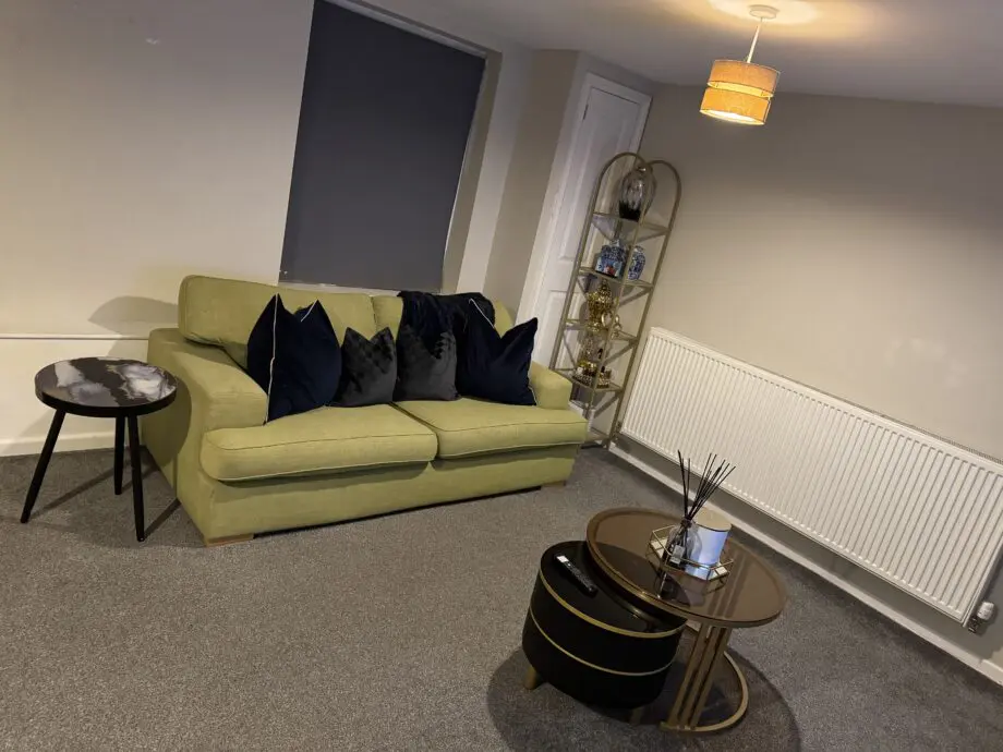 Modern Olive Green 3-Seater Sofa with cushions - excellent condition