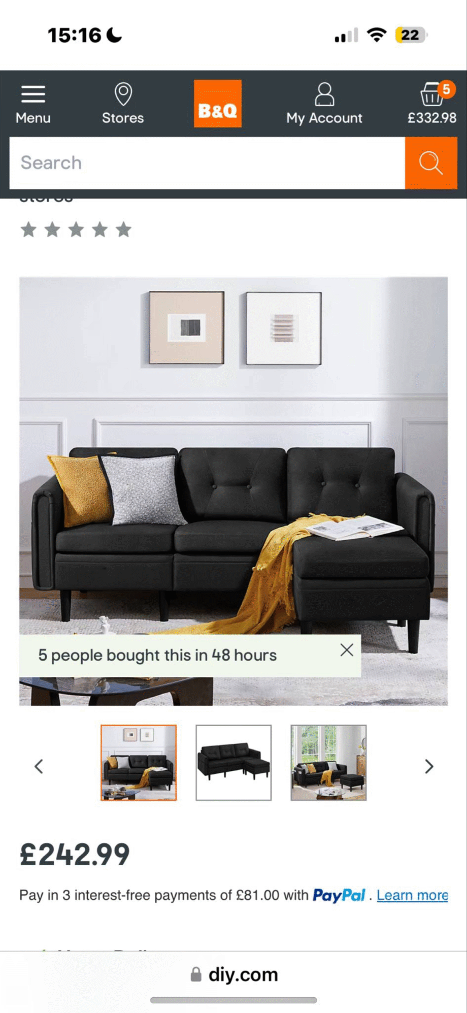 Black b n q 3 seater sofa