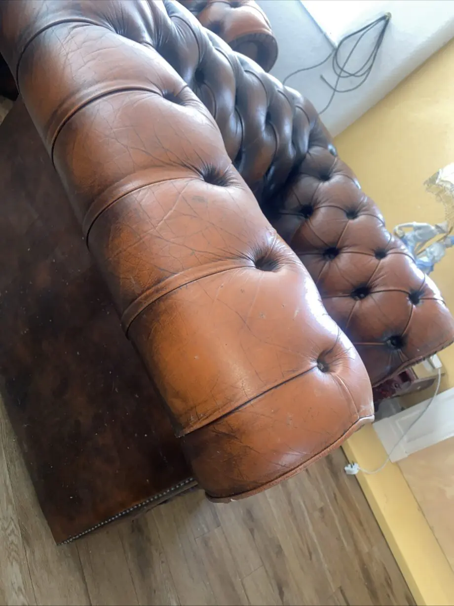 Chesterfield sofa & 2 chairs queen & club antique brown