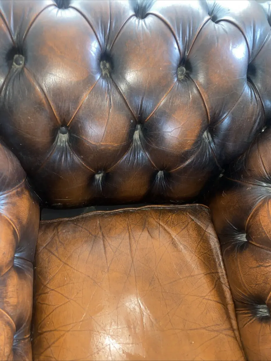 Chesterfield sofa & 2 chairs queen & club antique brown