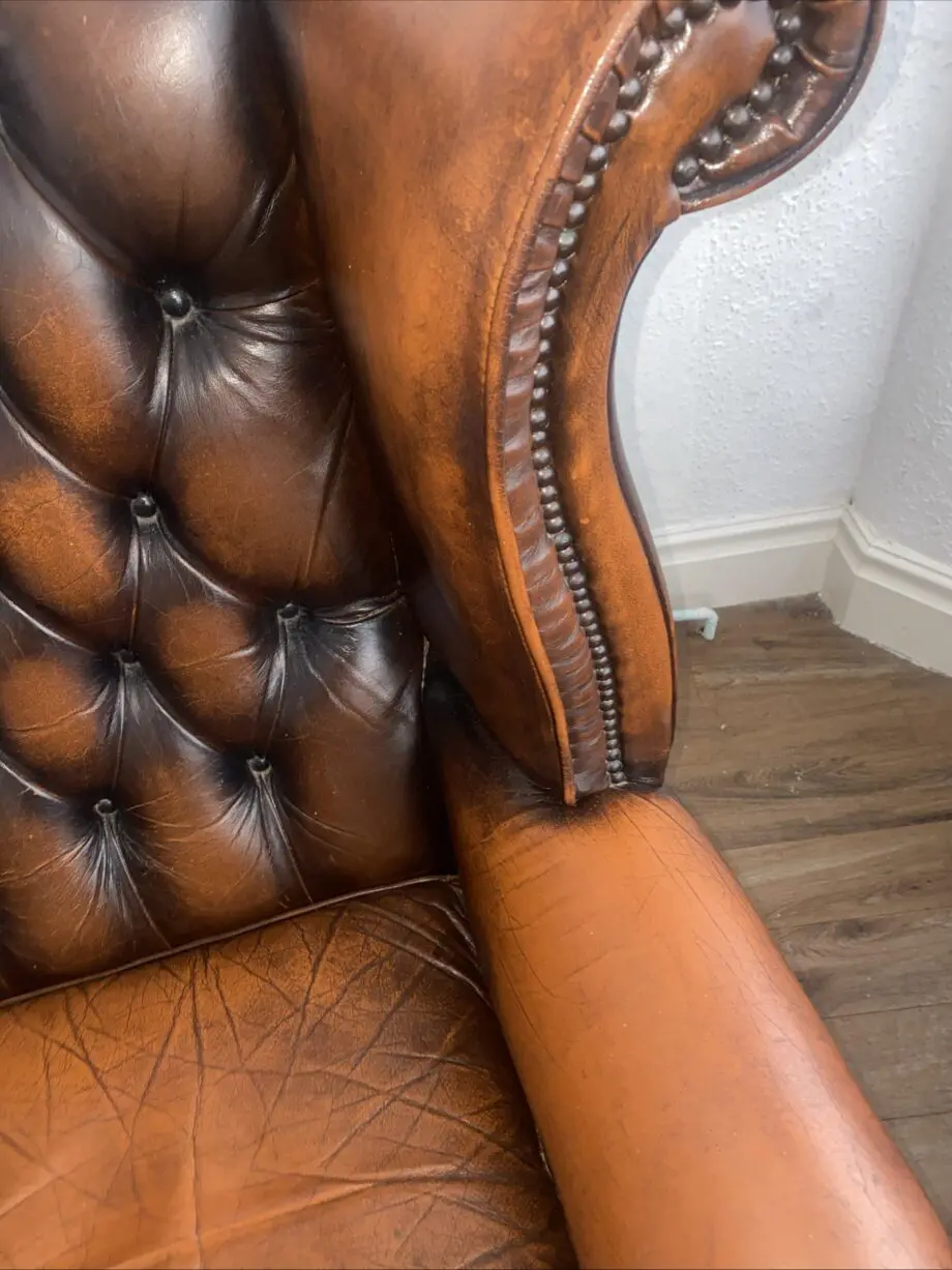 Chesterfield sofa & 2 chairs queen & club antique brown