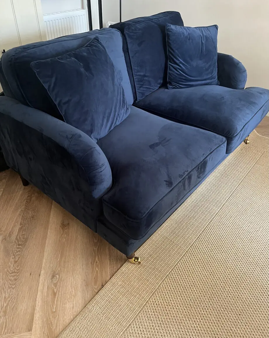 Velvet blue 2 seater sofa