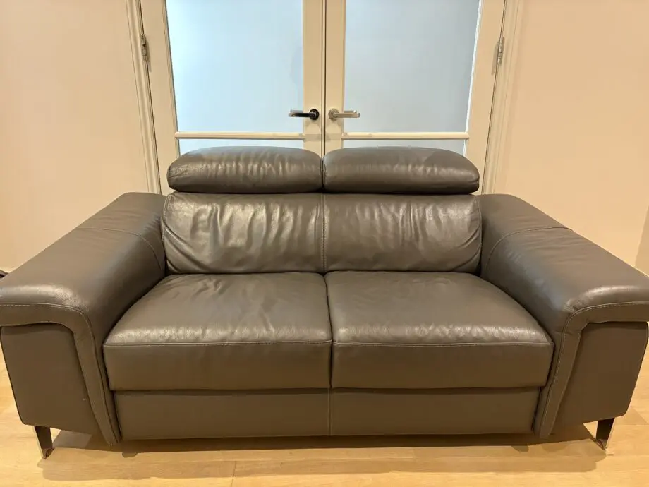 Grey leather 2 seater sofa