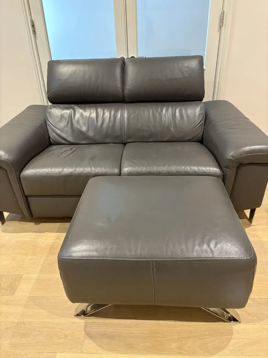 Grey leather 2 seater sofa