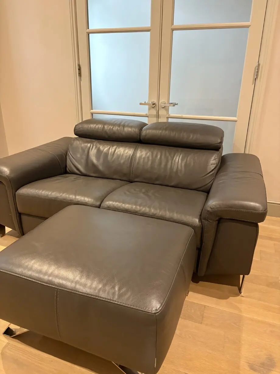 Grey leather 2 seater sofa
