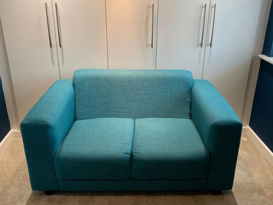 2 seater blue fabric sofa