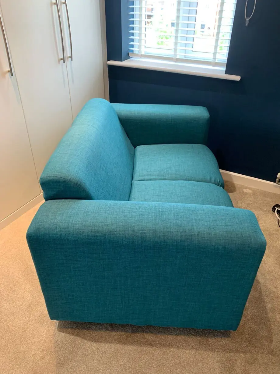 2 seater blue fabric sofa