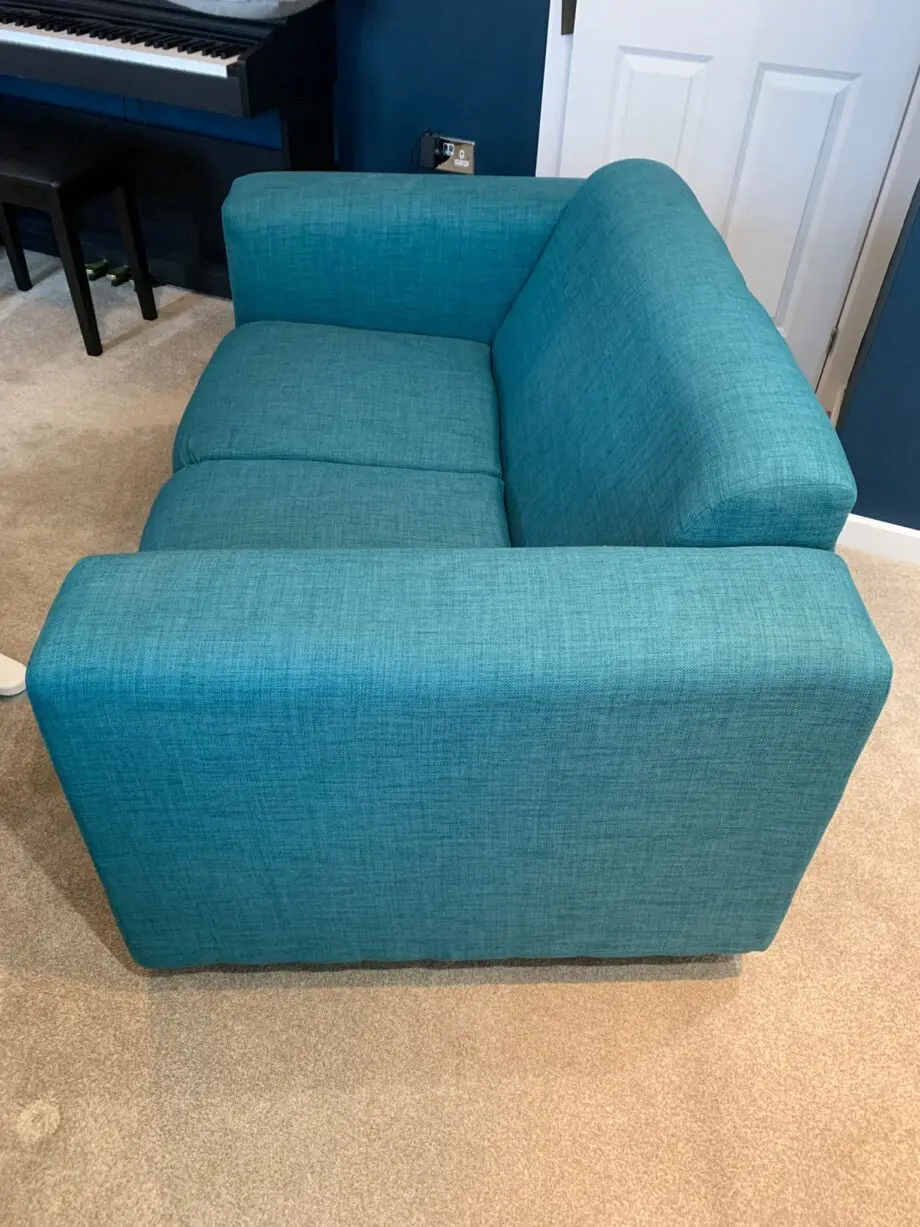 2 seater blue fabric sofa