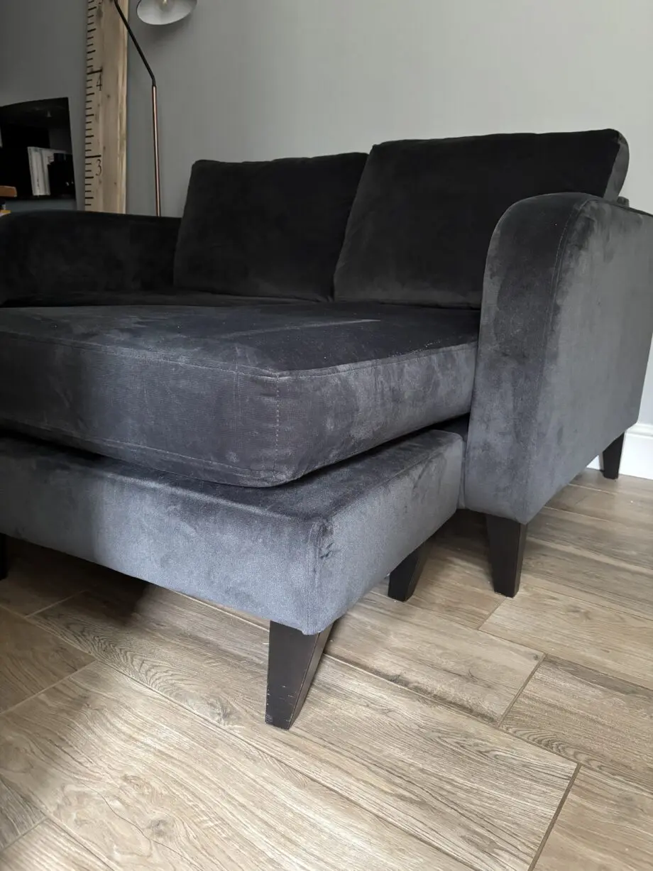 DFS dark grey 2 seater sofa with chaise and foot stall