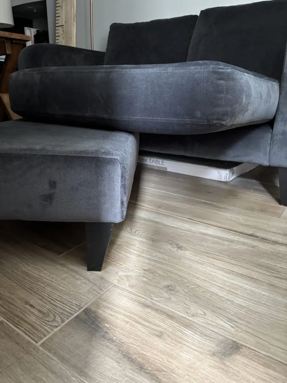DFS dark grey 2 seater sofa with chaise and foot stall