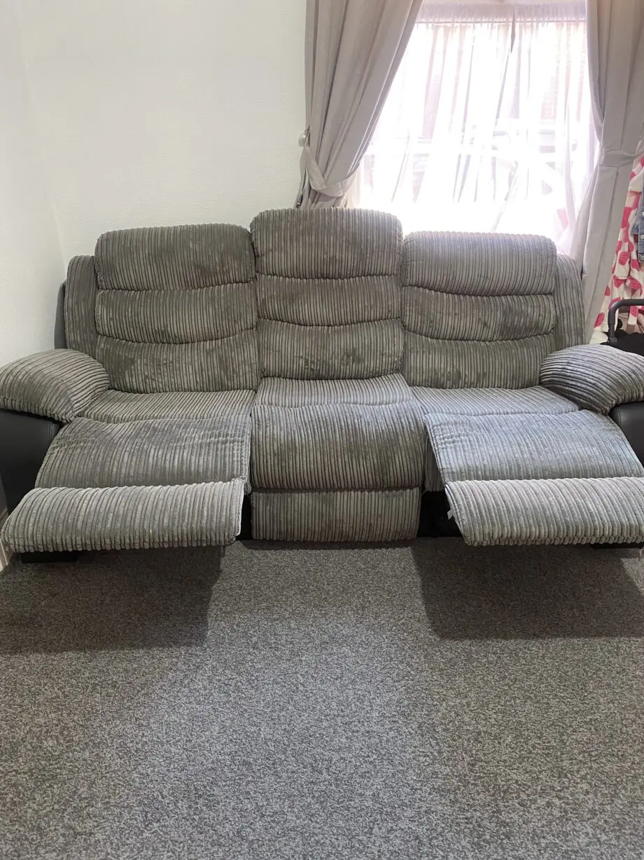 Grey Jumbo Cord Recliner Sofa