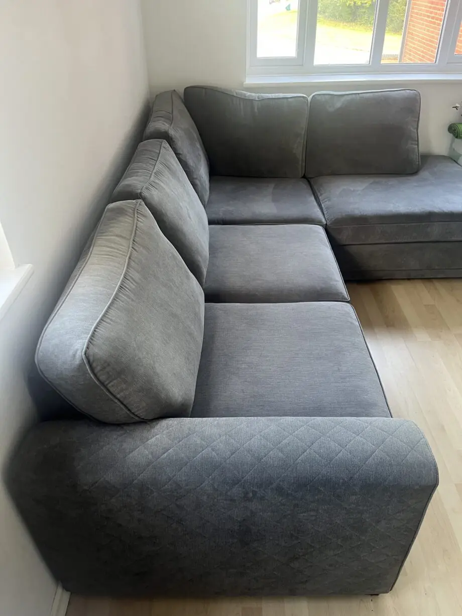 Grey Velvet Corner L Shaped Sofa For SALE