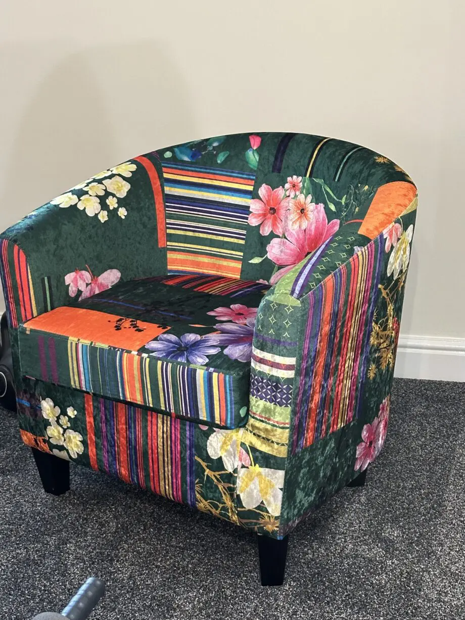 Green with multicoloured flower tub chair from amazon