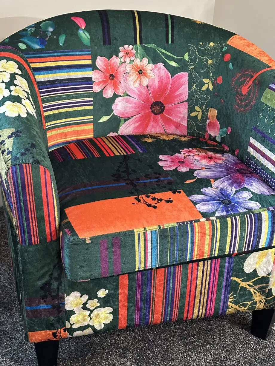 Green with multicoloured flower tub chair from amazon
