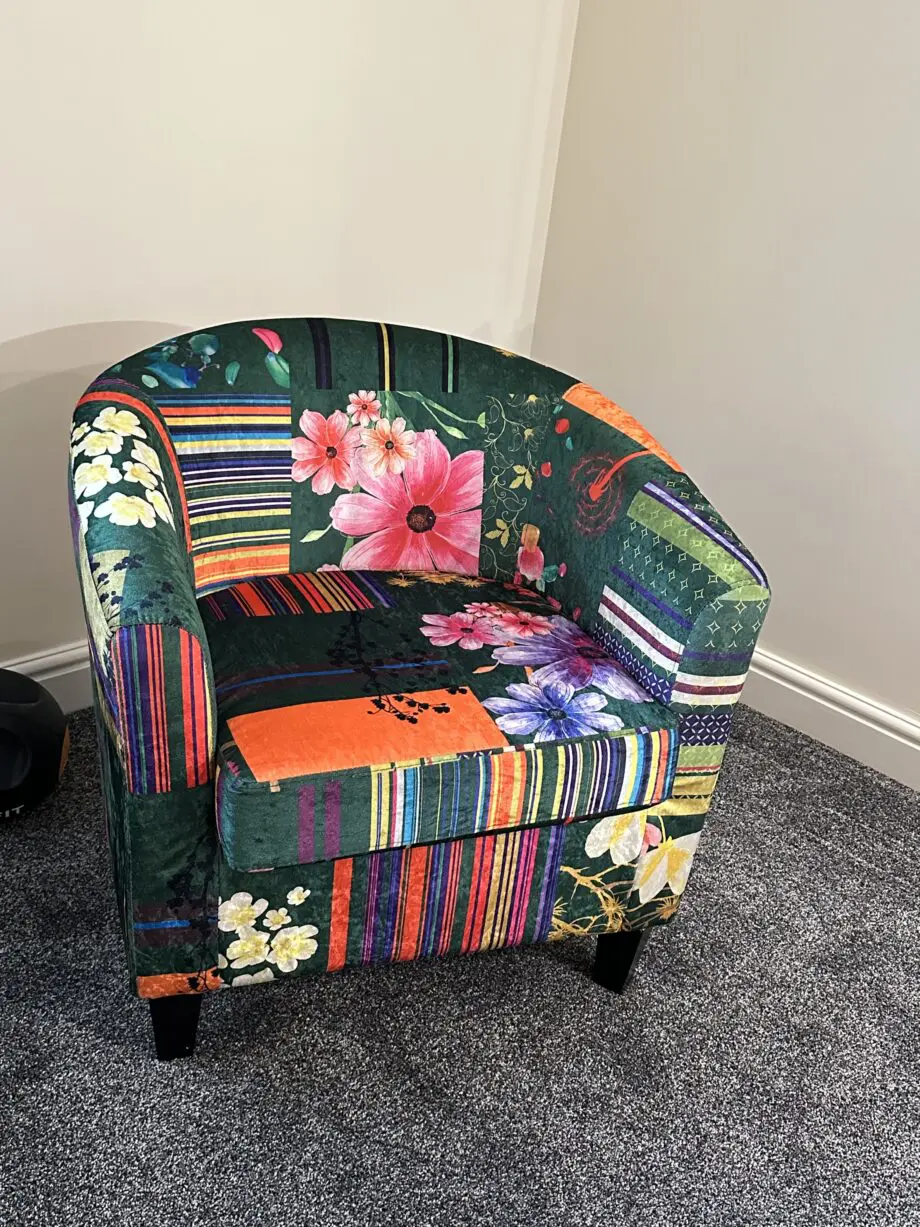Green with multicoloured flower tub chair from amazon