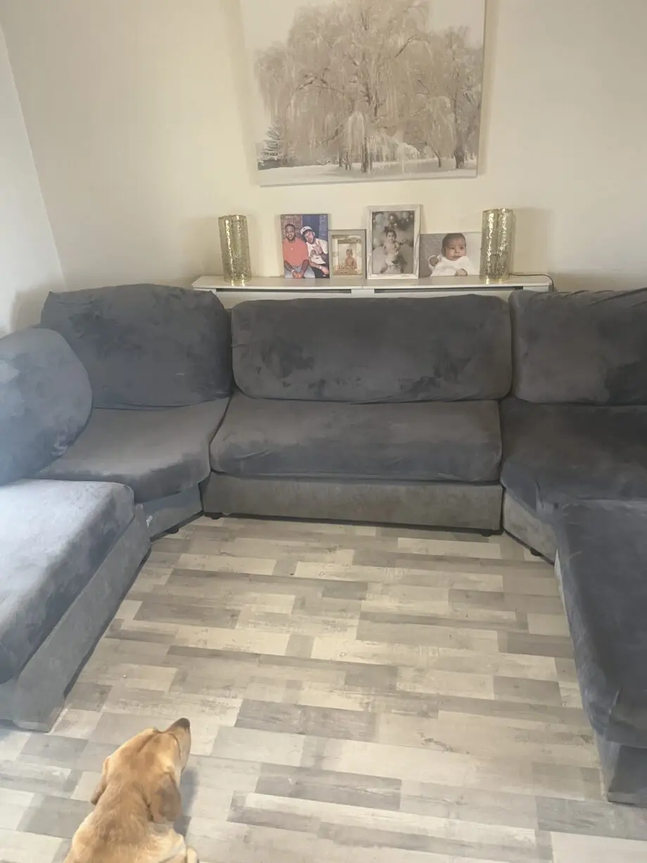 Large u shaped grey chenille sofa