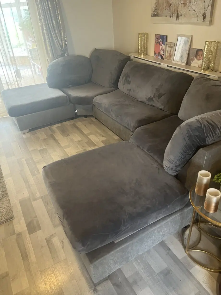 Large u shaped grey chenille sofa
