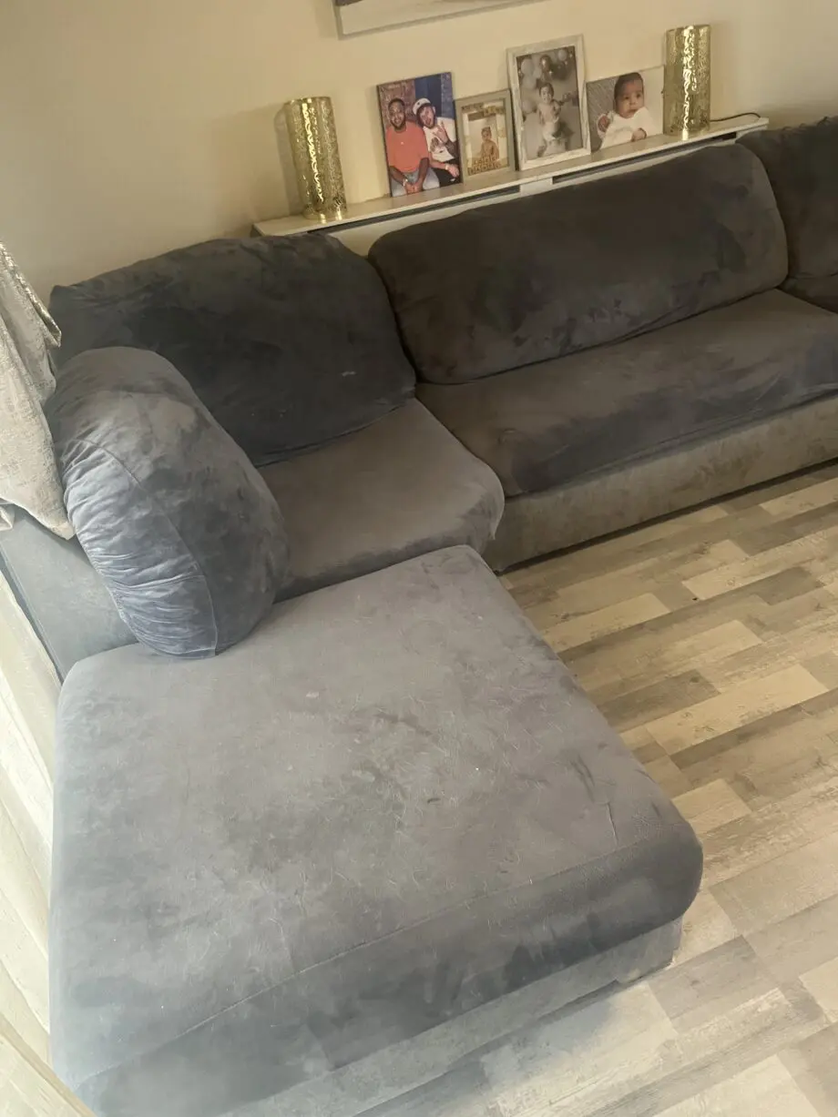 Large u shaped grey chenille sofa
