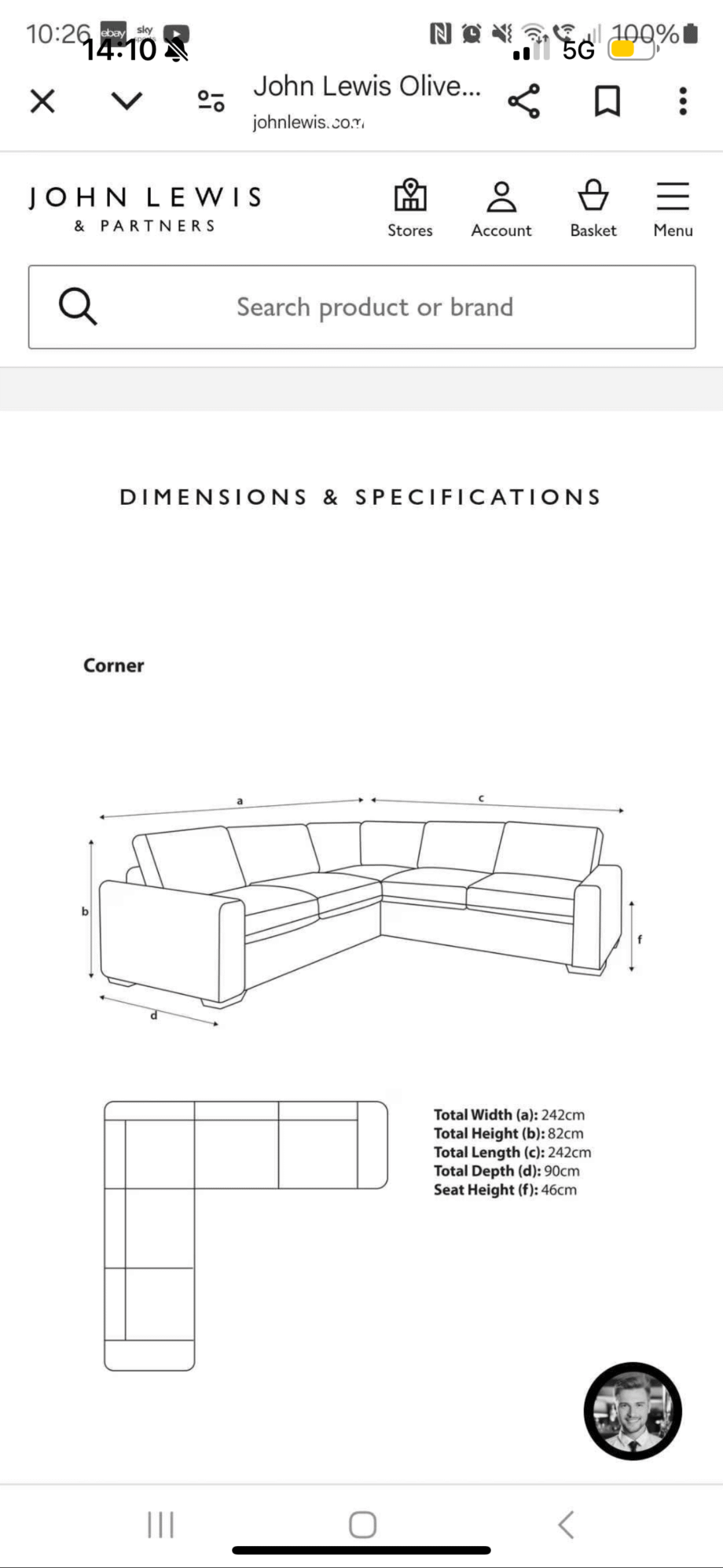 John Lewis corner blue/teal sofa