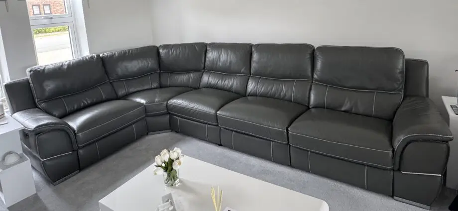 DFS DIRECTOR FULL LEATHER Left hand Facing Power Chaise Corner Sofa, power recliner armchair and a opening footstool