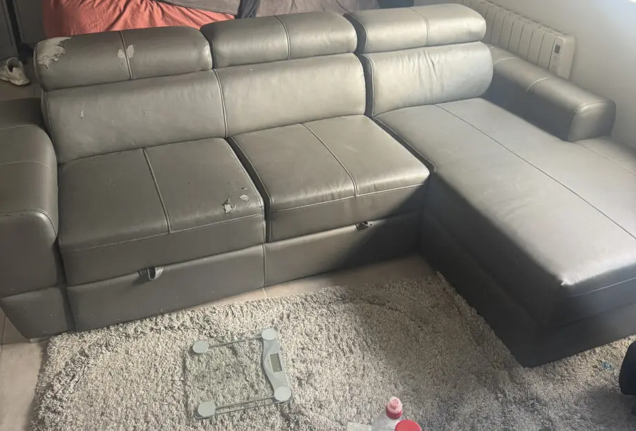Eli-Leather L Shaped Sofa Bed (Damaged)