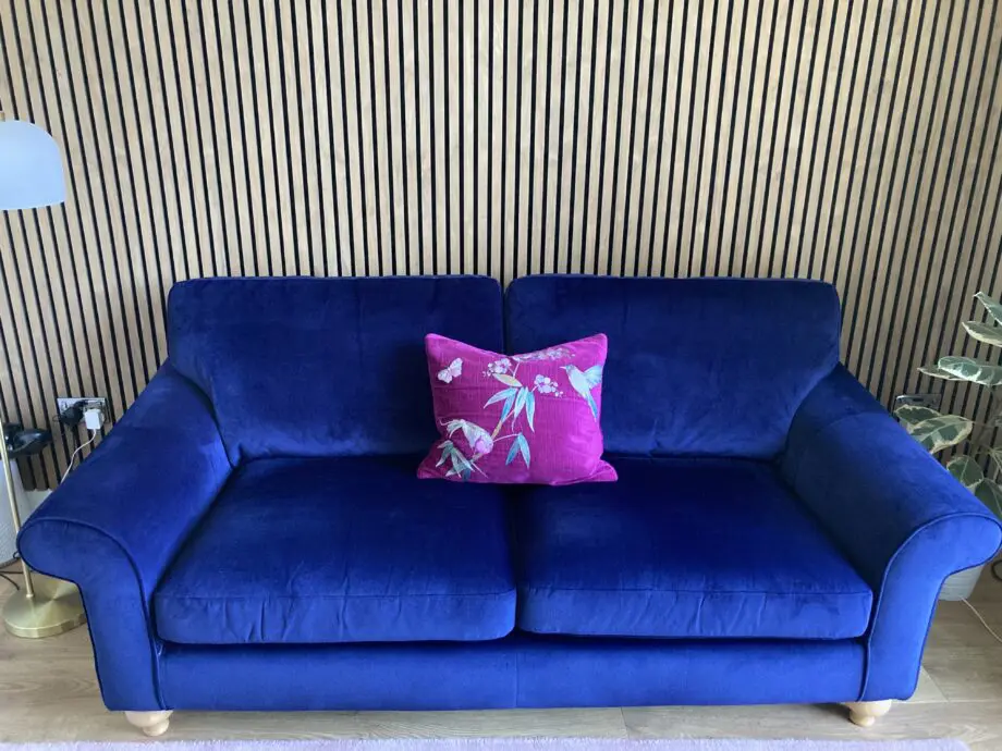 DFS Evelyn Velvet Navy 3-Seater Sofa with Light Wood Feet Very Lightly Used