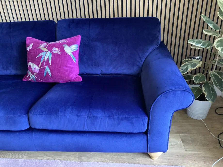 DFS Evelyn Velvet Navy 3-Seater Sofa with Light Wood Feet Very Lightly Used