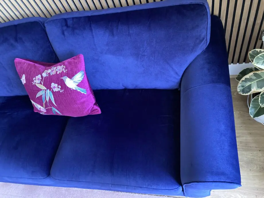 DFS Evelyn Velvet Navy 3-Seater Sofa with Light Wood Feet Very Lightly Used