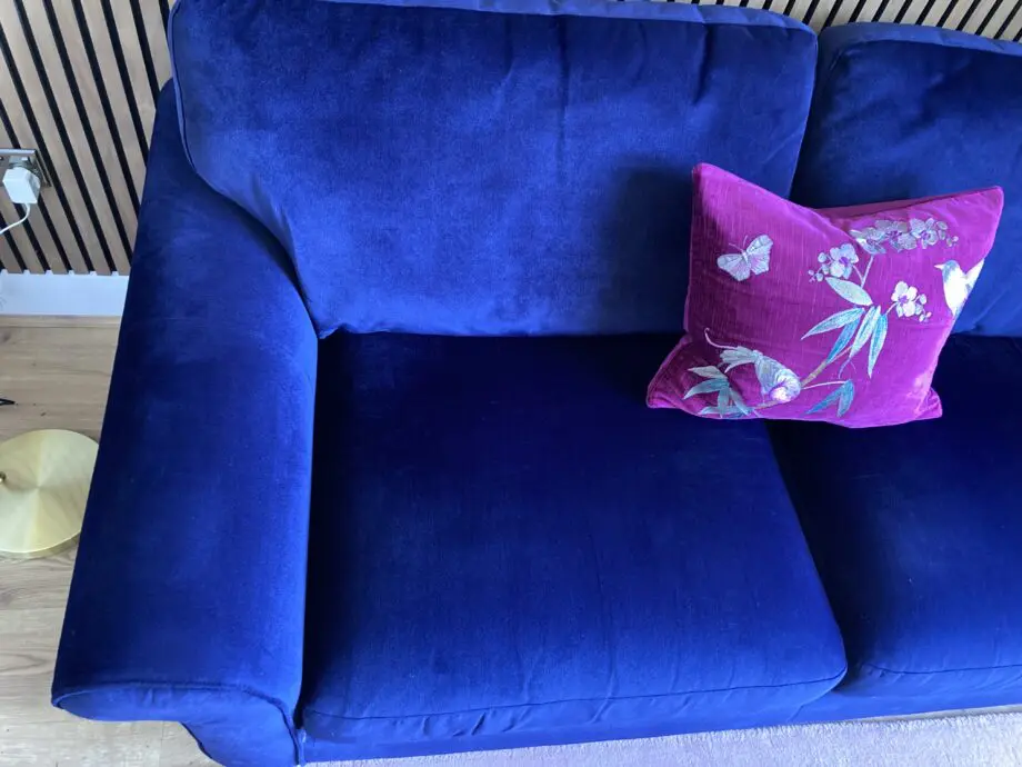 DFS Evelyn Velvet Navy 3-Seater Sofa with Light Wood Feet Very Lightly Used