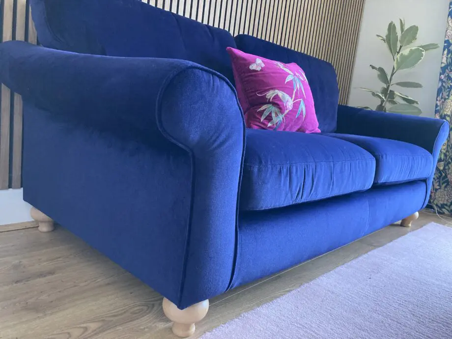 DFS Evelyn Velvet Navy 3-Seater Sofa with Light Wood Feet Very Lightly Used