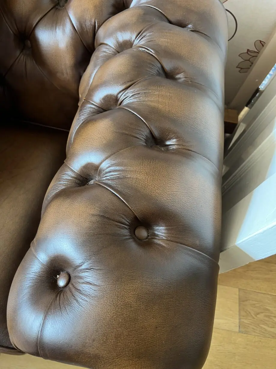 Chesterfield brown leather, 3 seater sofa bed