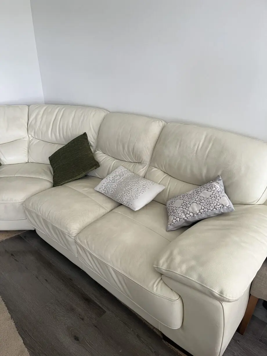 Dfs, cream leather corner sofa