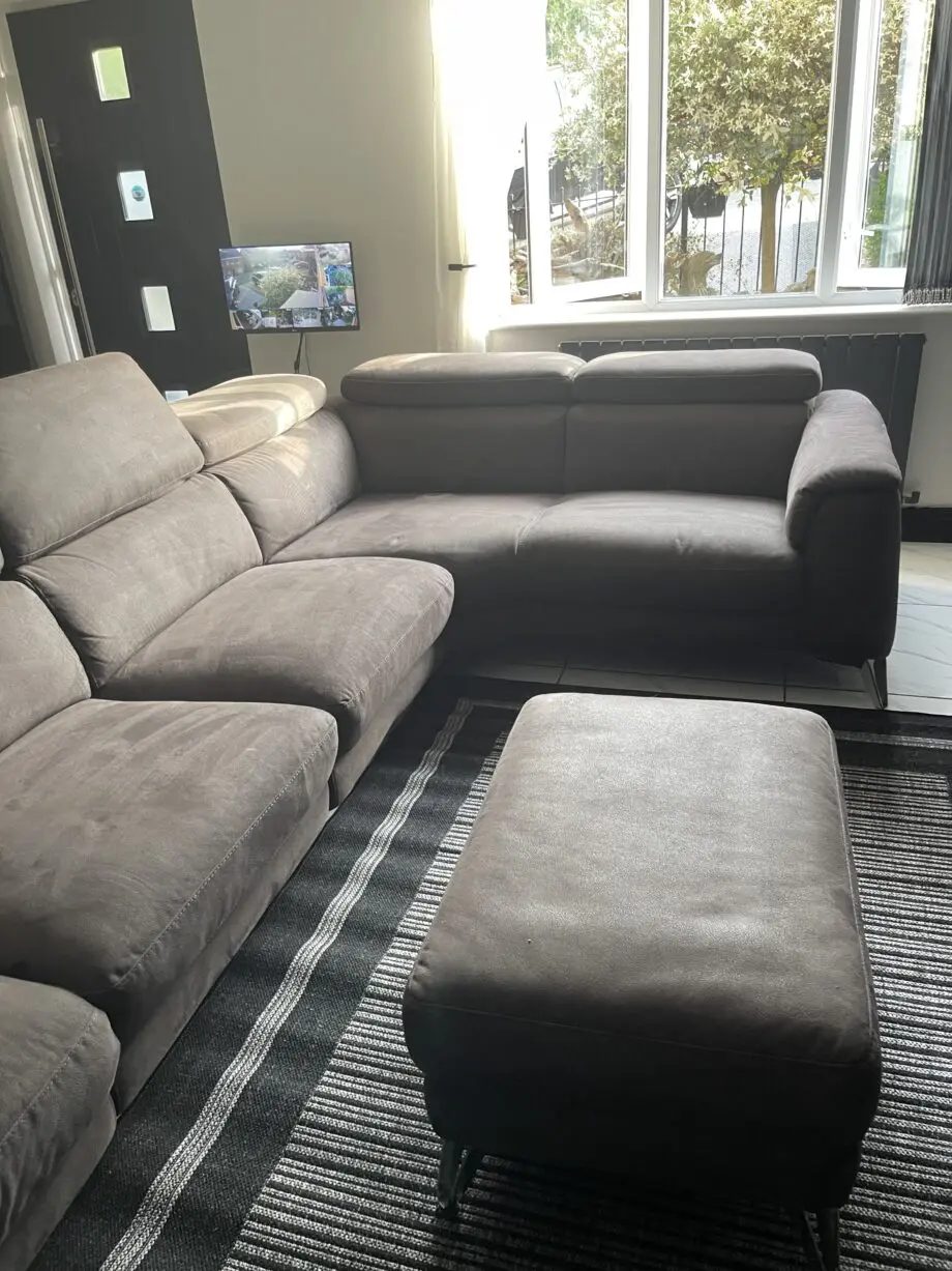 Grey corner sofa left hand when sitting on sofa