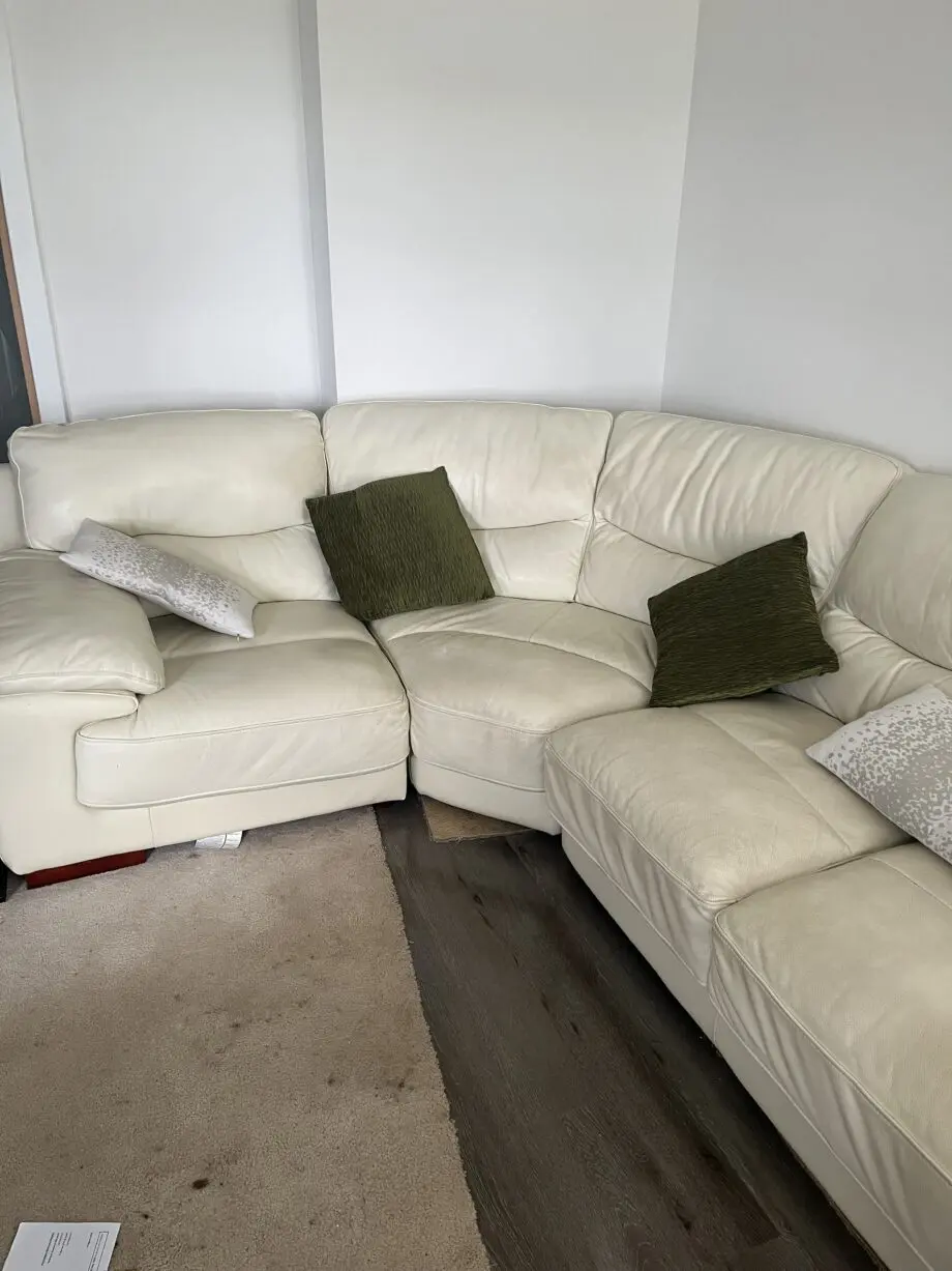 Dfs, cream leather corner sofa