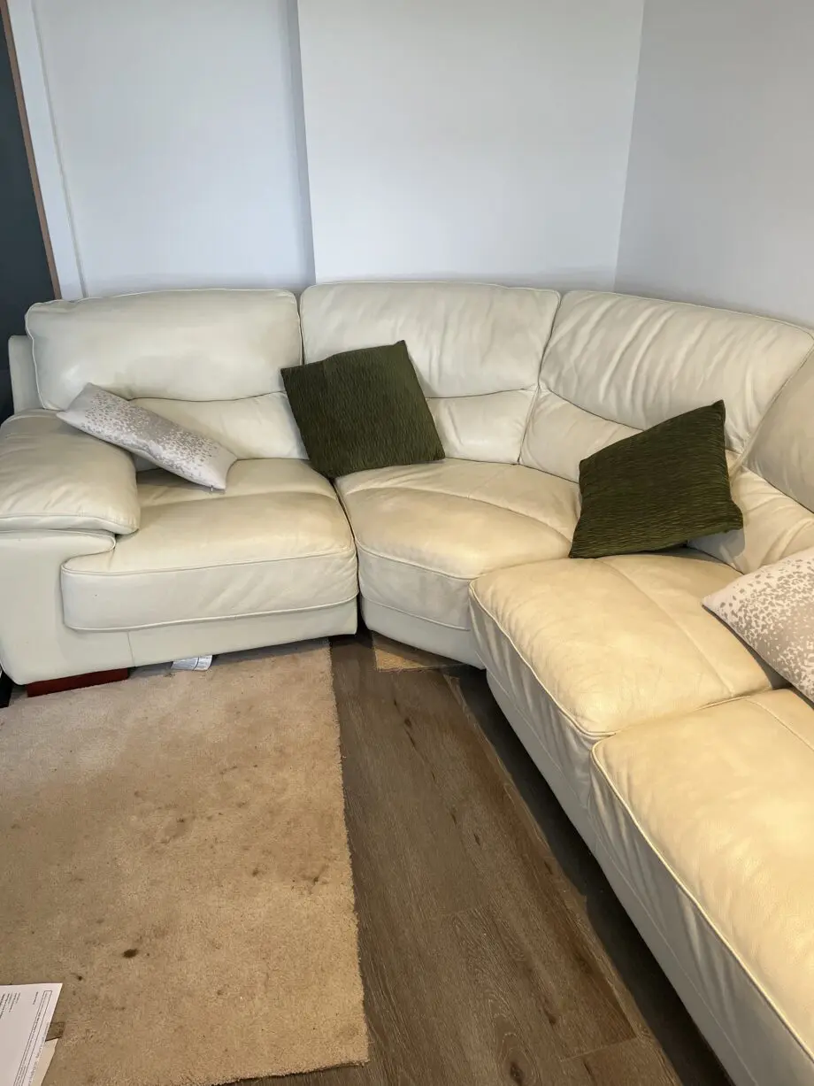 Dfs, cream leather corner sofa
