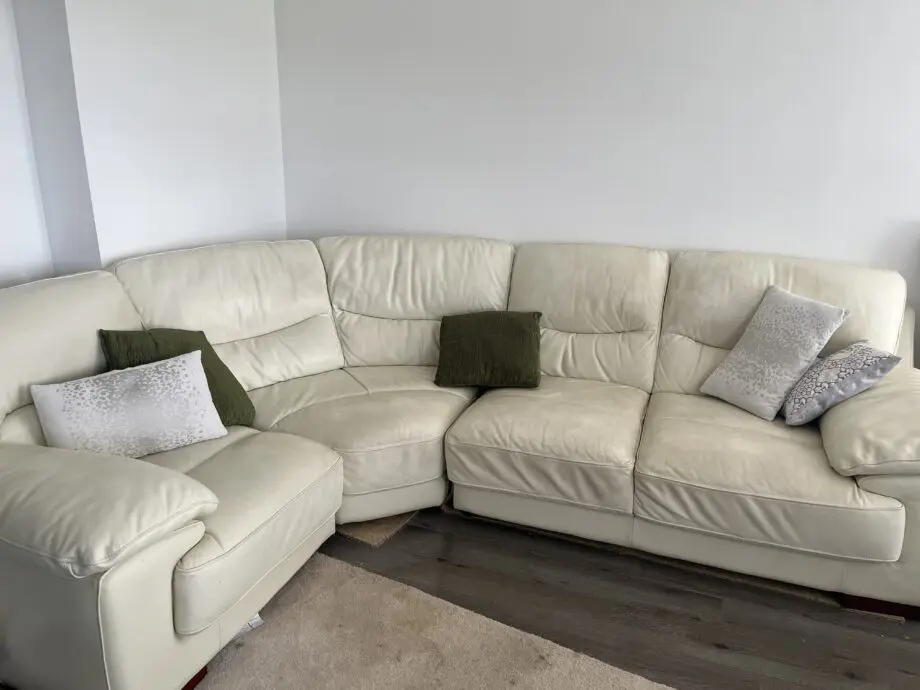 Dfs, cream leather corner sofa
