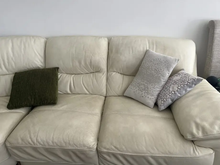 Dfs, cream leather corner sofa