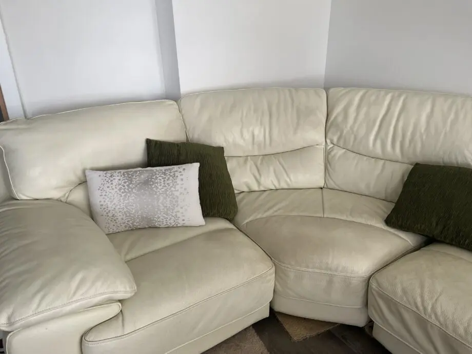 Dfs, cream leather corner sofa