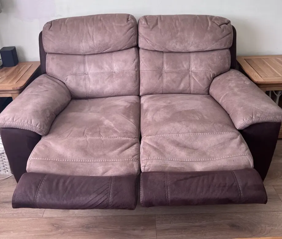 DFS Ryder 2 two seater suede sofas + 1 large storage footstool