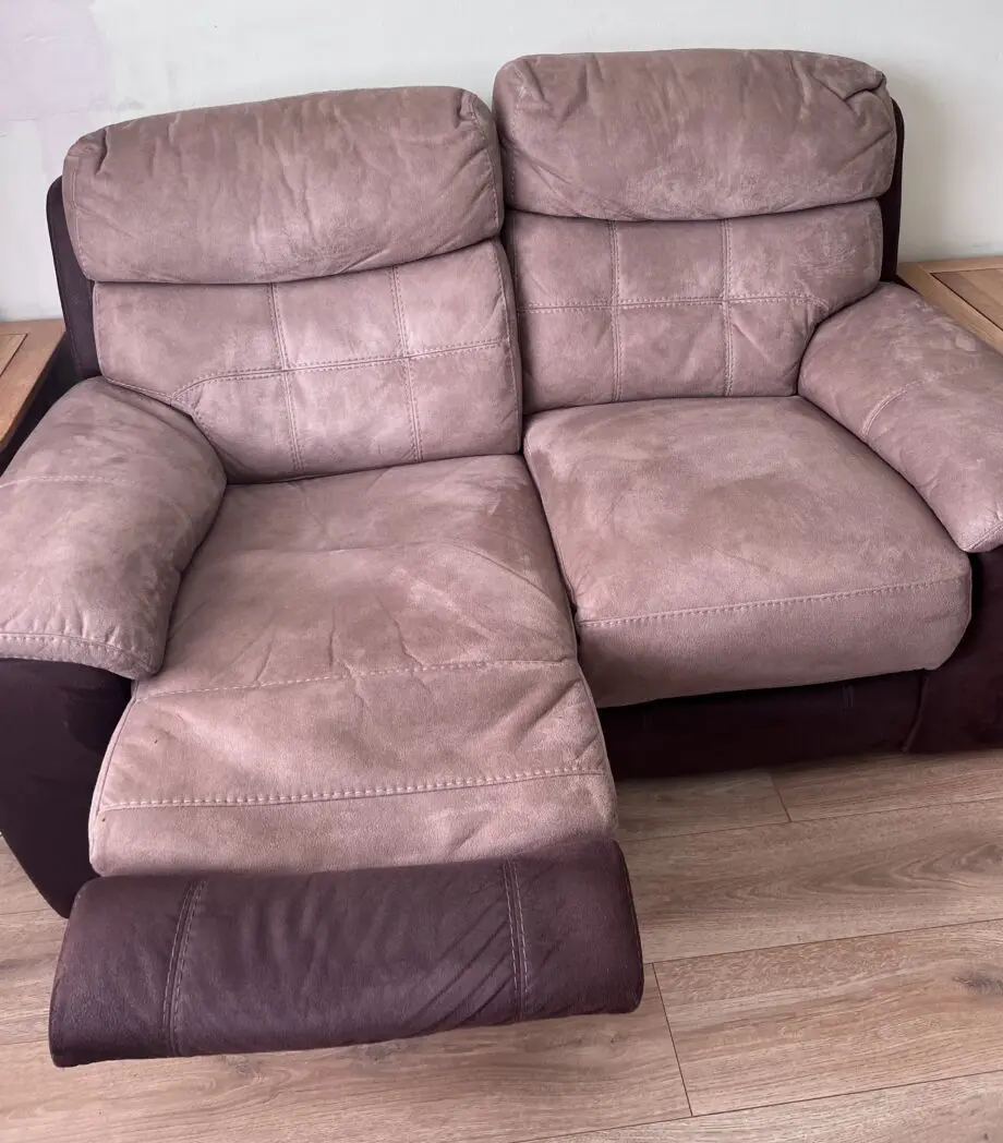 DFS Ryder 2 two seater suede sofas + 1 large storage footstool