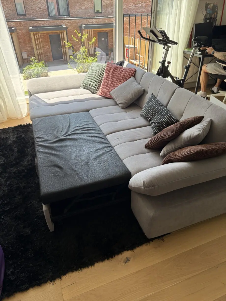 Honeypot Sofa Bed - Malvi Corner Sofabed with Large Storage - Grey Fabric Pull Out Double Sofa Bed Chaise Lounge Couch