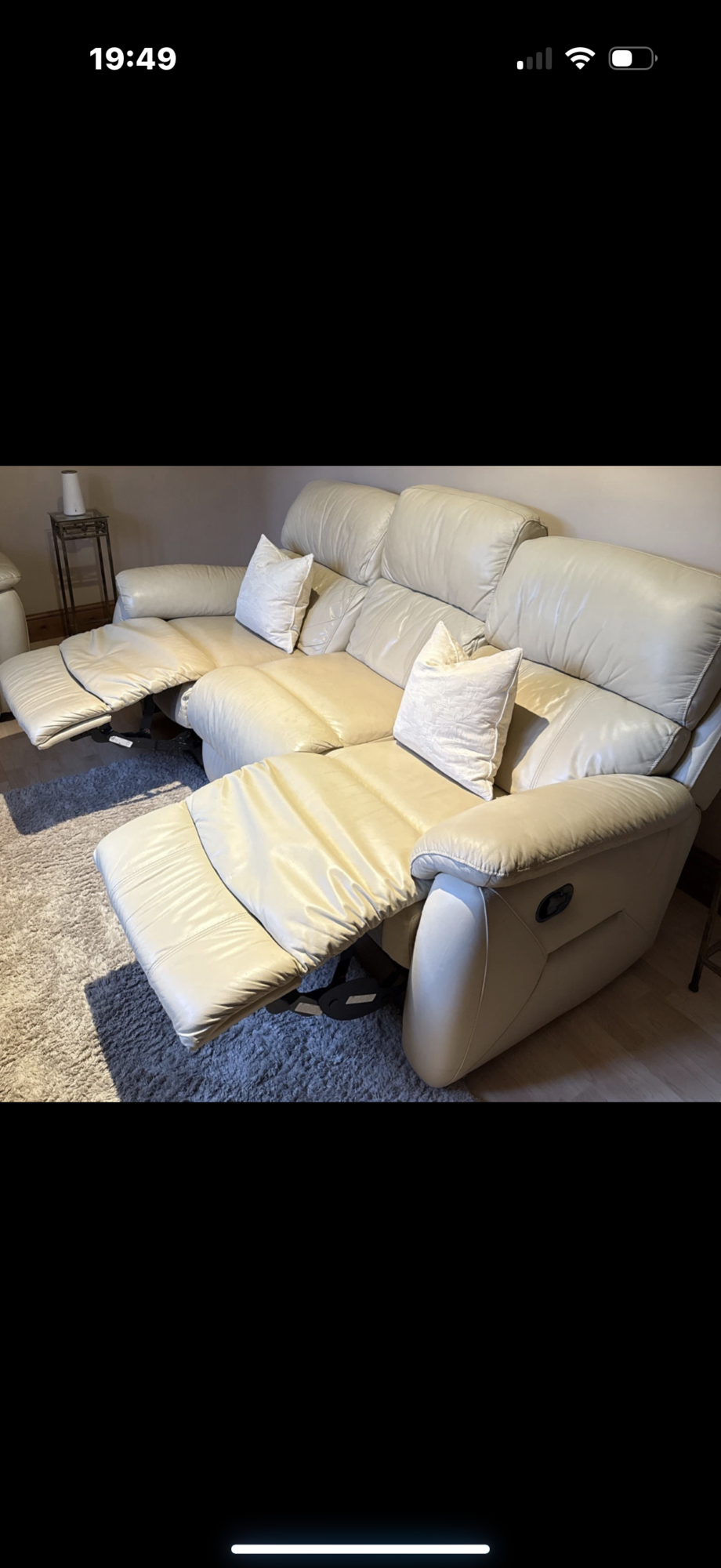 DFS cream leather 3 seater sofa