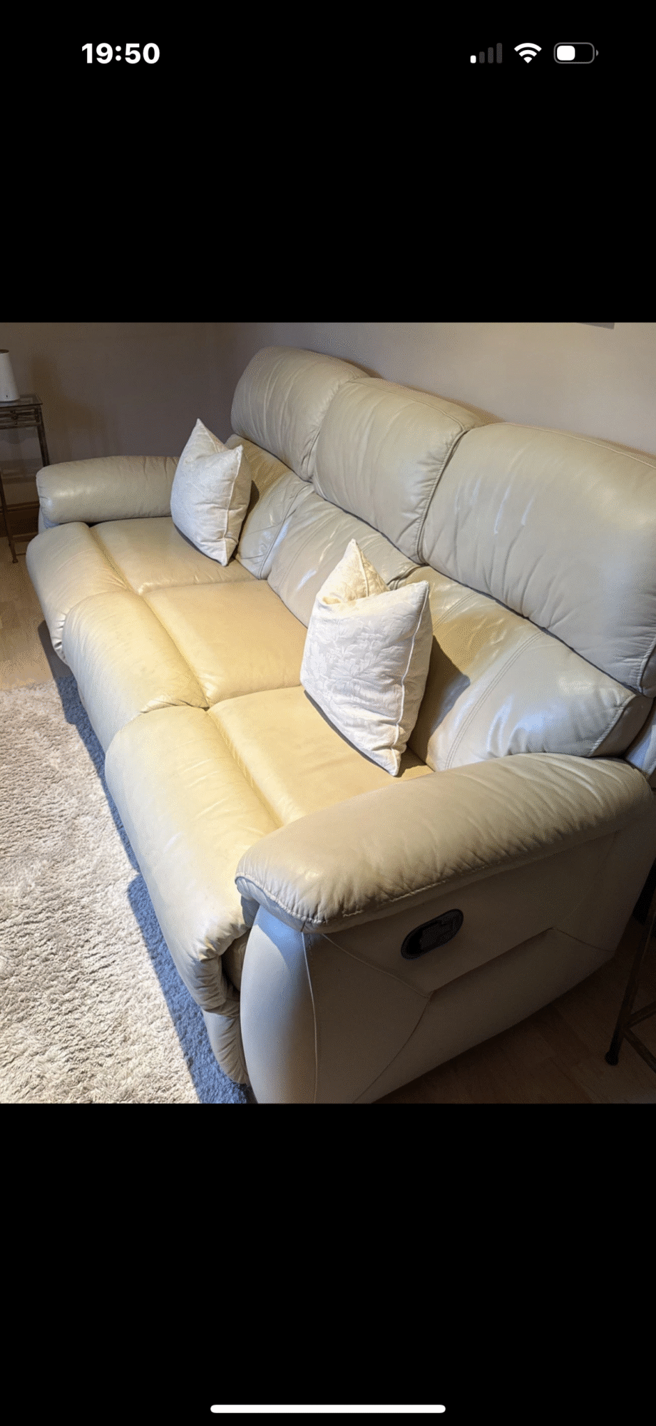 DFS cream leather 3 seater sofa
