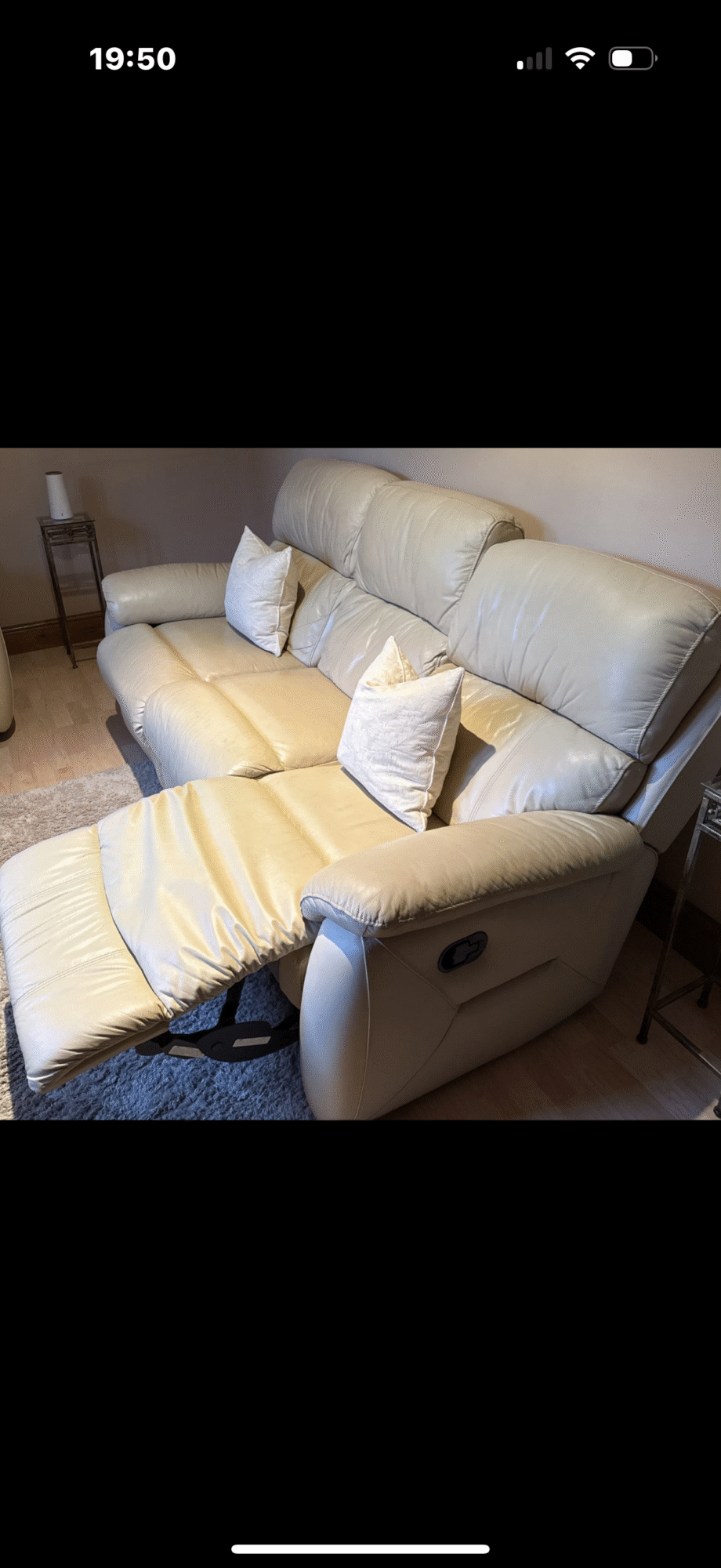 DFS cream leather 3 seater sofa