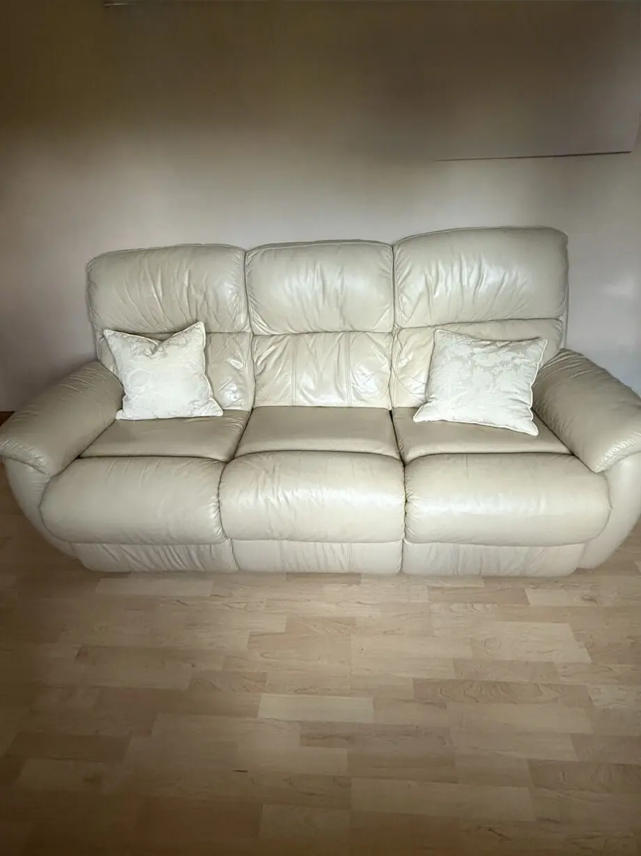 DFS cream leather 3 seater sofa