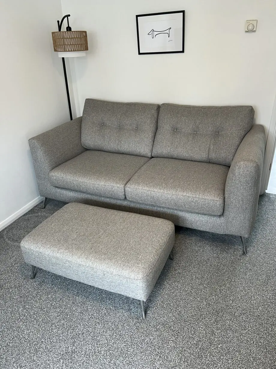 SCS Grey 3-Seater Sofa & Footstool