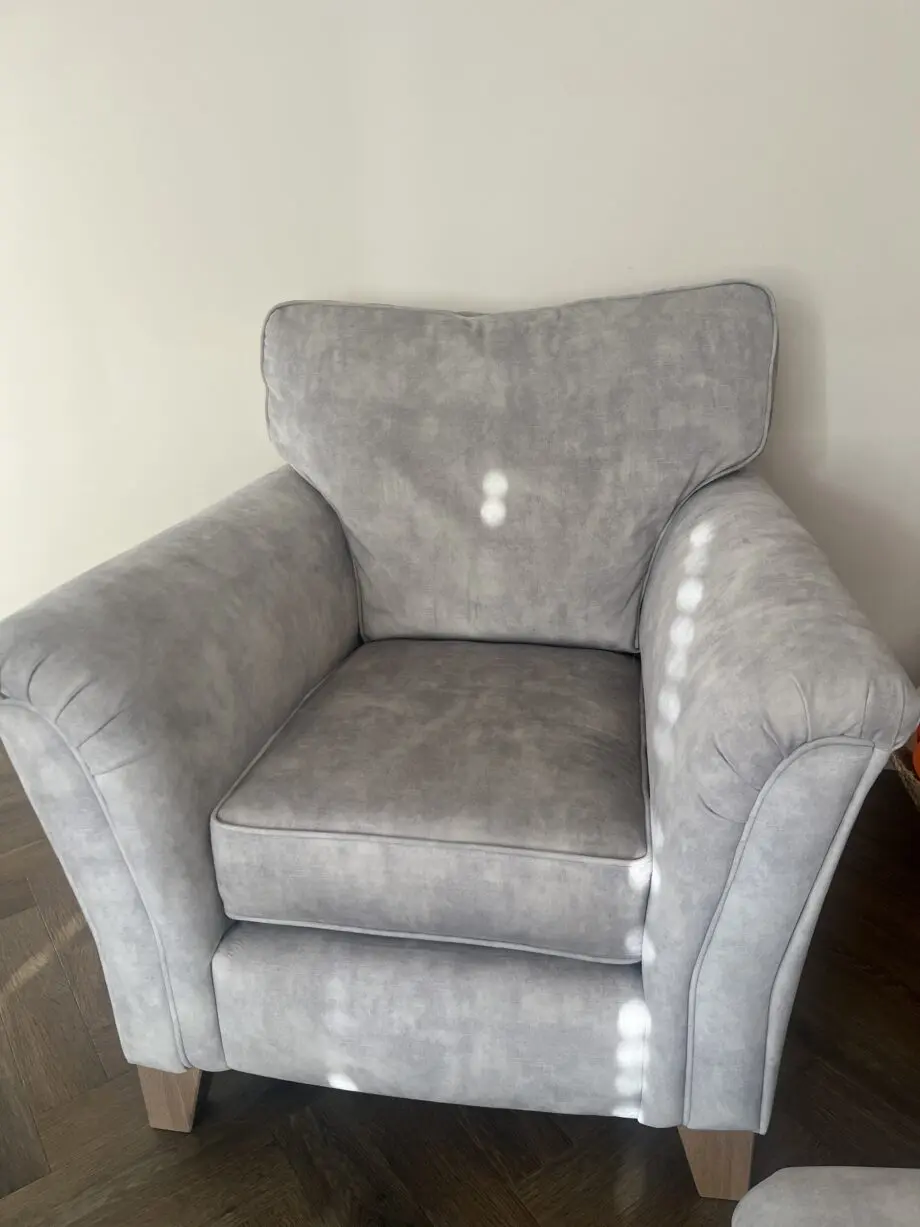 DFS grey Trezze sofa, chair & footstool