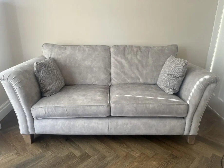 DFS grey Trezze sofa, chair & footstool