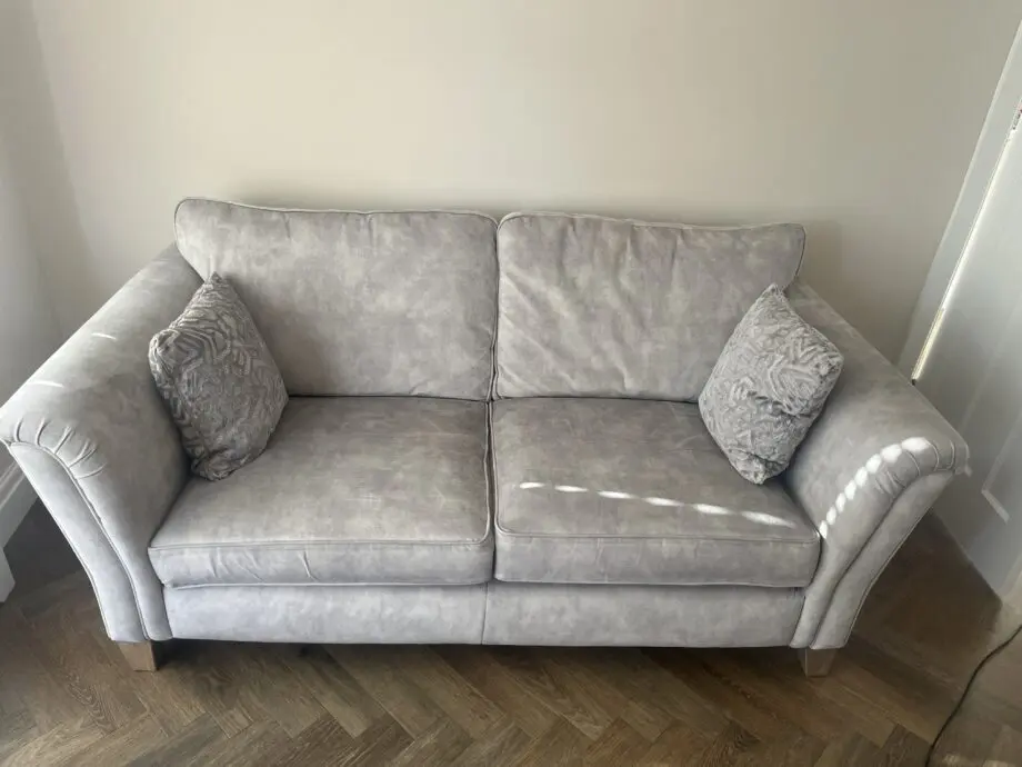 DFS grey Trezze sofa, chair & footstool