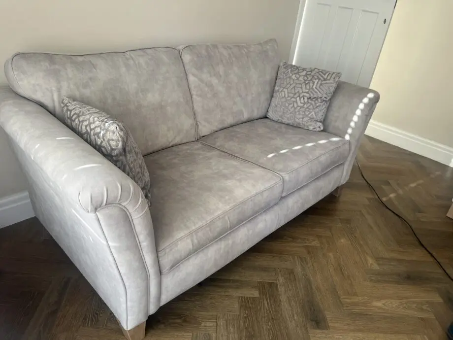 DFS grey Trezze sofa, chair & footstool